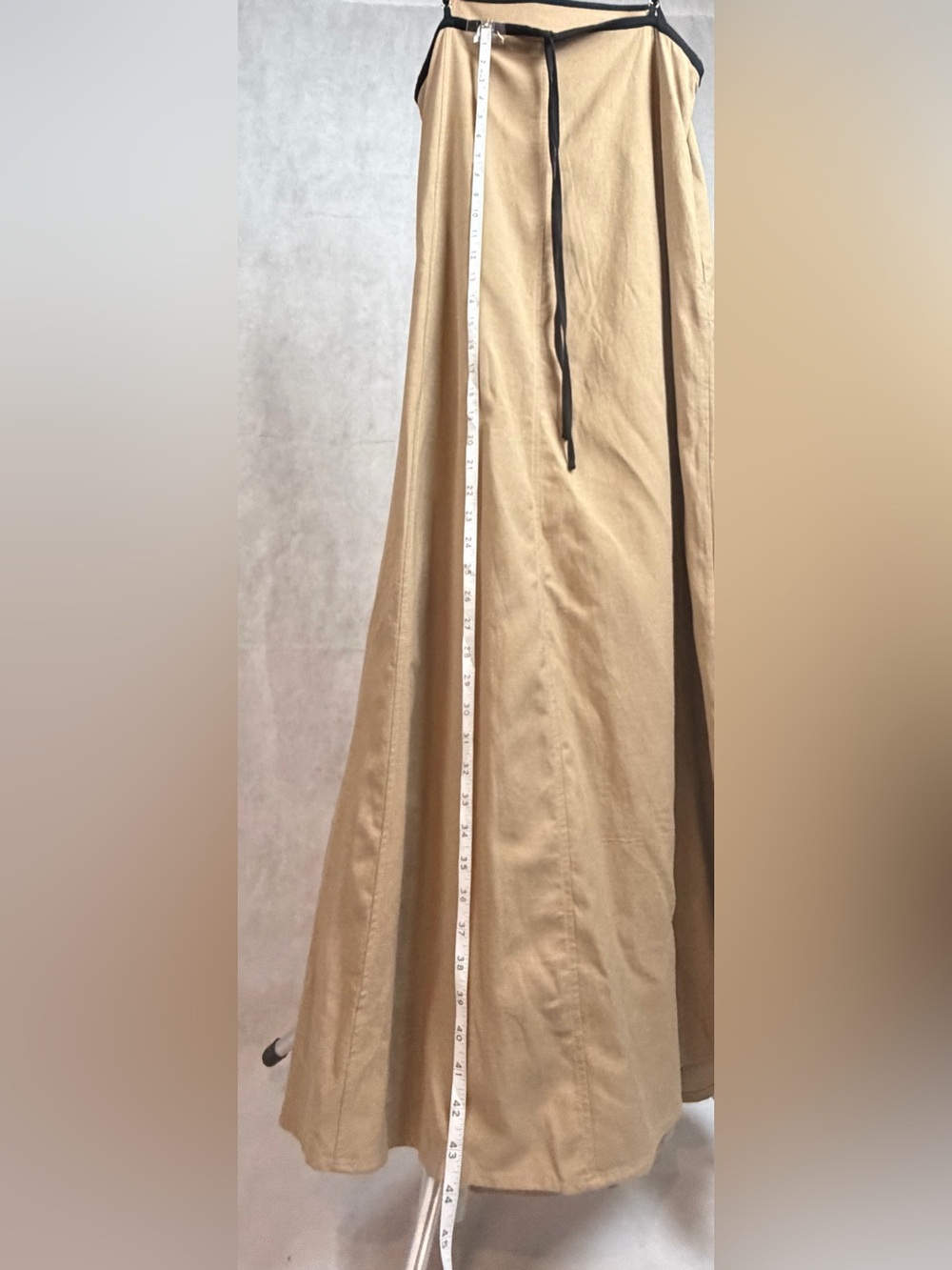 Senllen linen maxi dress Camel brown tan  Black Trim adjustable Size Small NWT - Picture 8 of 15
